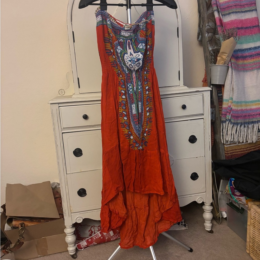 Cost Plus World Market Vibrant Orange High Low Dress